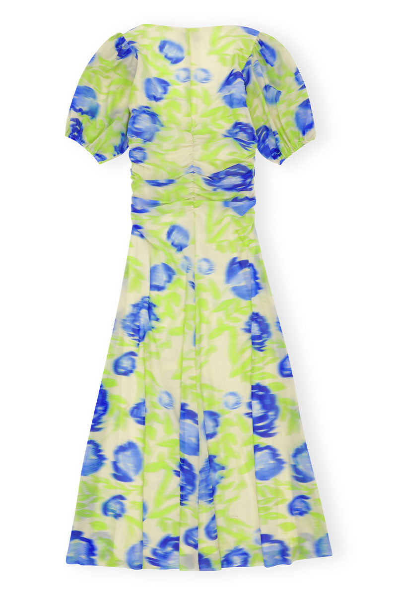 Printed Mesh Puff Sleeve Midi Dress-Ganni-Boyds Philadelphia